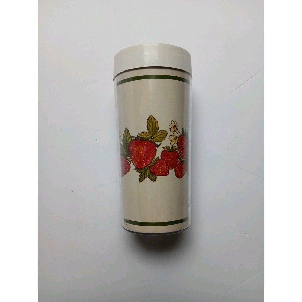Vintage 1982 Thermo Serv Strawberries Plastic Insulated Cup Retro Tumbler USA